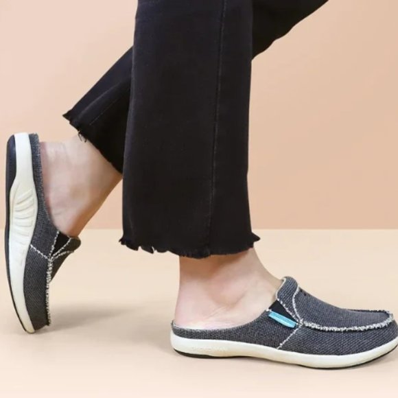 GeckoMan Women Arch Support Canvas Slipper Loafers -Black - Picture 1 of 7